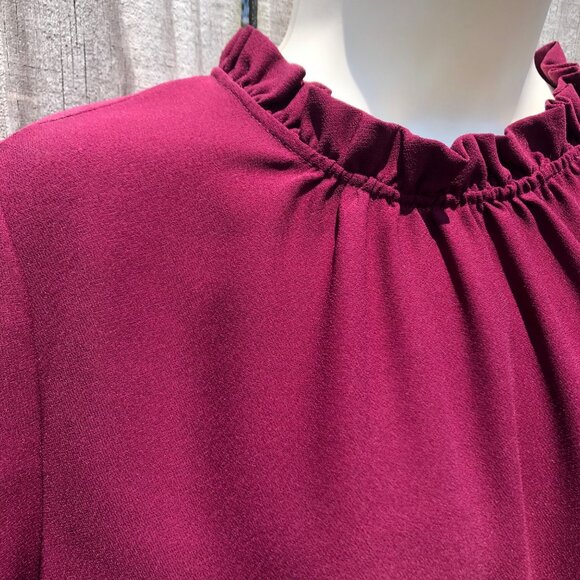 Kate Spade Large Mini Dress Short Sleeve Ruffle Deep Cherry Burgundy - Picture 8 of 10